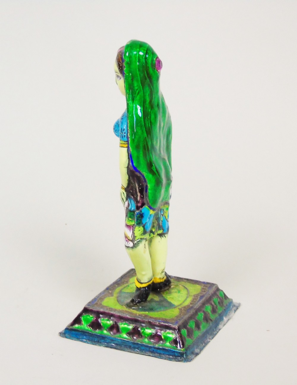 Antique Indian Figure of Girl White Metal and Hardstone View V