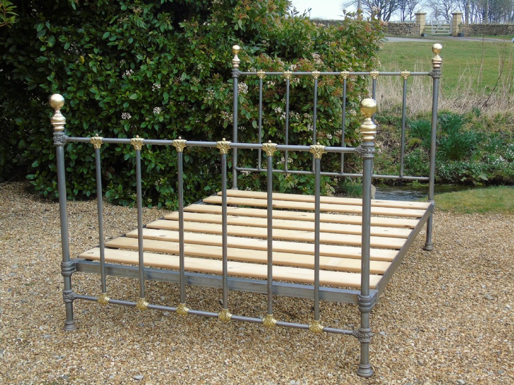 Victorian Cast Iron & Brass Double Bed