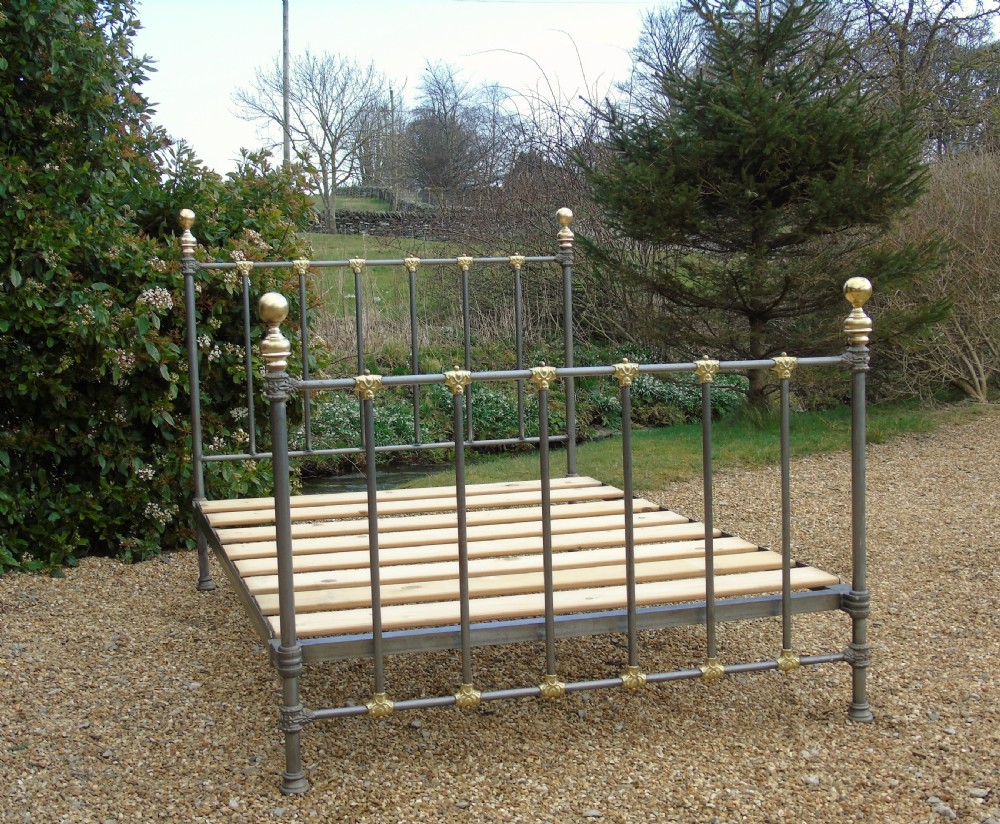 Victorian Cast Iron & Brass Double Bed View II
