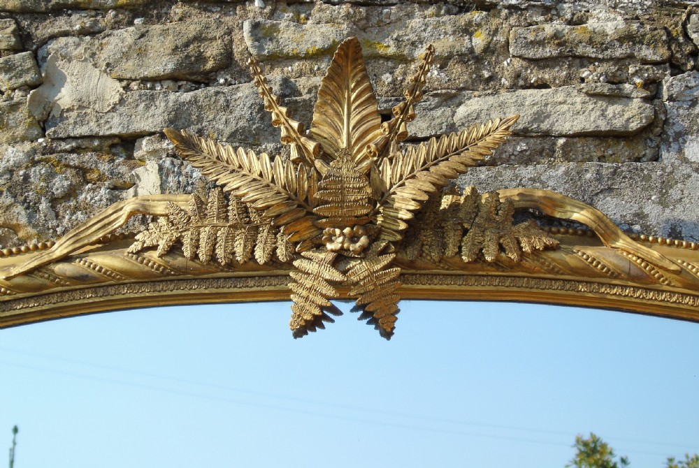 Good 19th Century Victorian Arched Gilt Overmantel Mirror Fern Leaf Decoration View II
