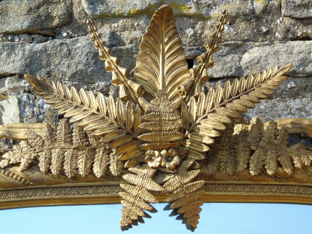 Good 19th Century Victorian Arched Gilt Overmantel Mirror Fern Leaf Decoration View III