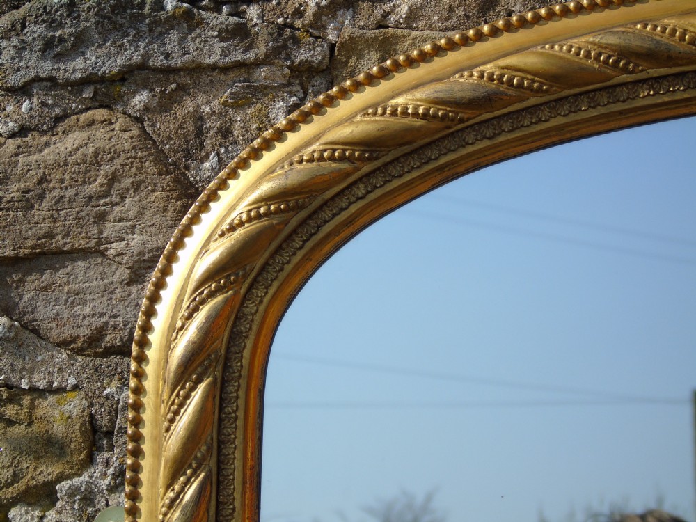 Good 19th Century Victorian Arched Gilt Overmantel Mirror Fern Leaf Decoration View IV