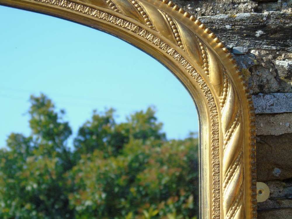 Good 19th Century Victorian Arched Gilt Overmantel Mirror Fern Leaf Decoration View V