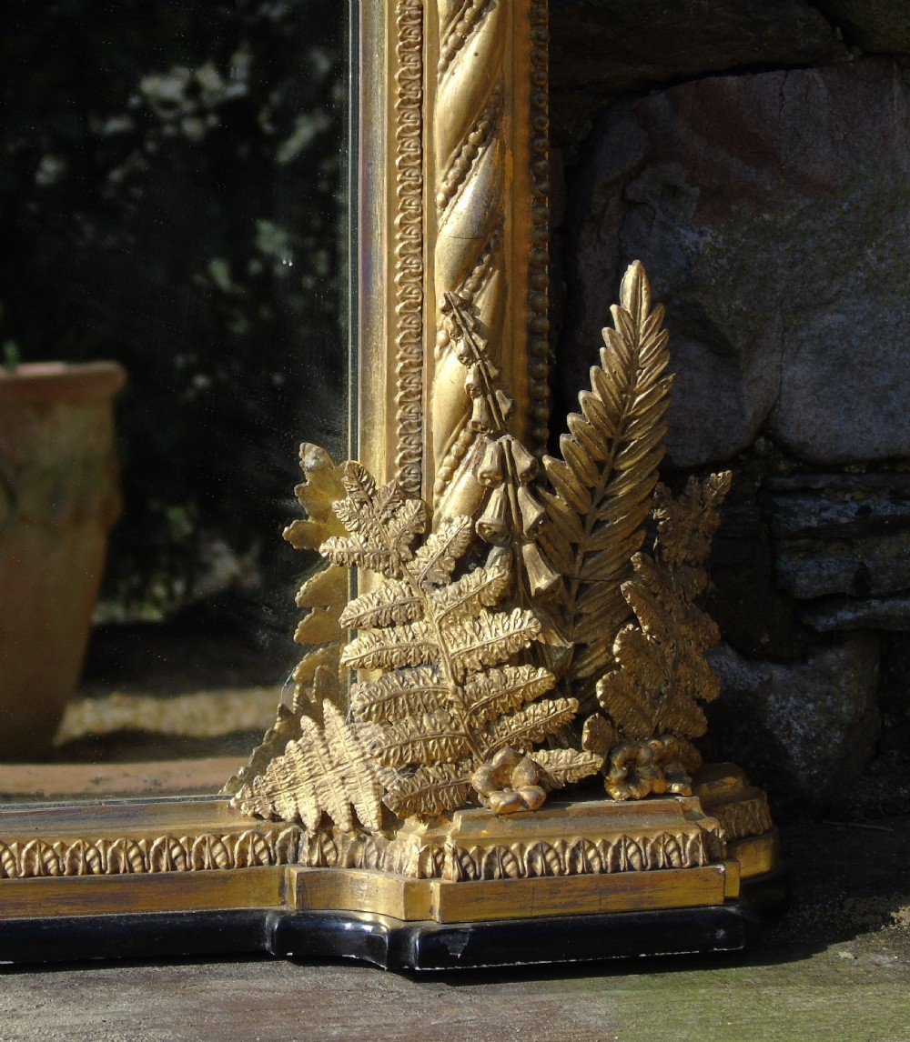 Good 19th Century Victorian Arched Gilt Overmantel Mirror Fern Leaf Decoration View VI