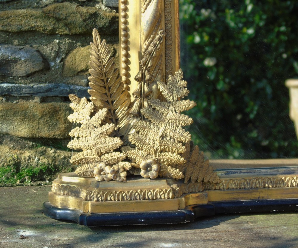 Good 19th Century Victorian Arched Gilt Overmantel Mirror Fern Leaf Decoration View VII