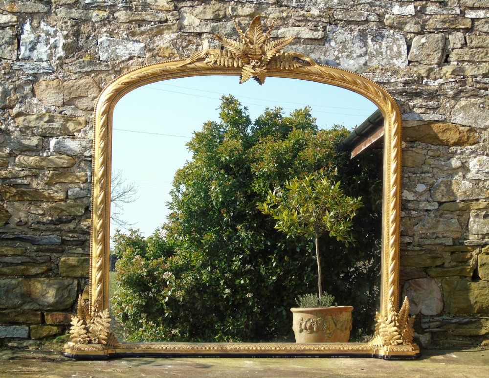 Good 19th Century Victorian Arched Gilt Overmantel Mirror Fern Leaf Decoration View IX