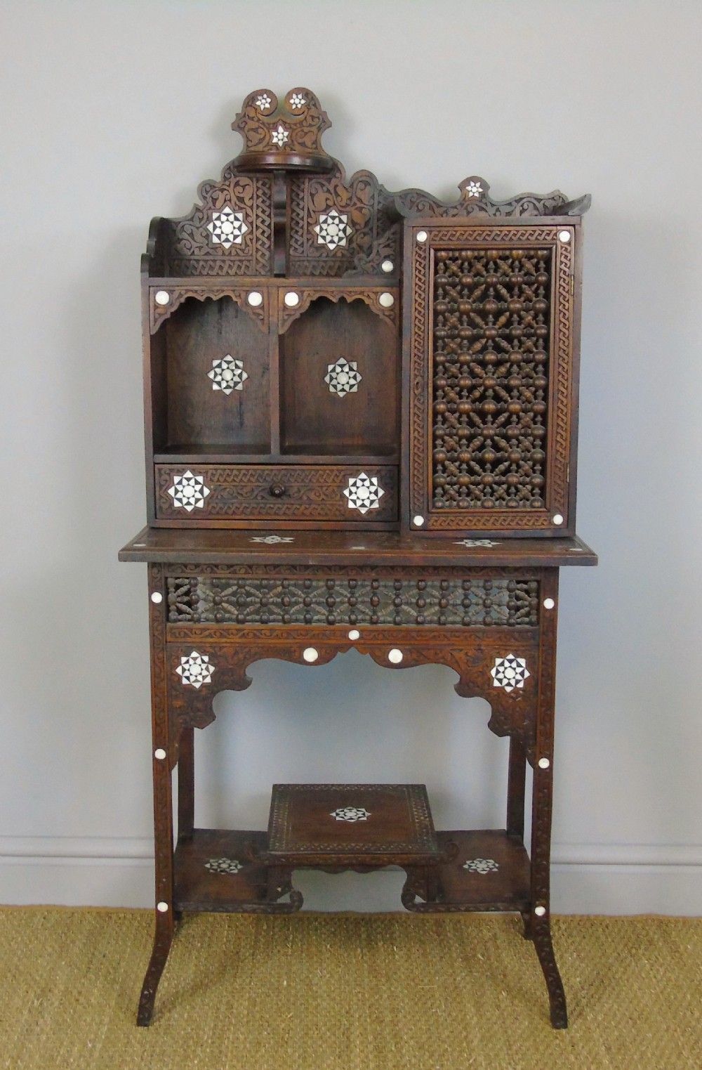 Antique Inlaid Syrian Hardwood Side Cabinet Mother of Pearl 19th Century