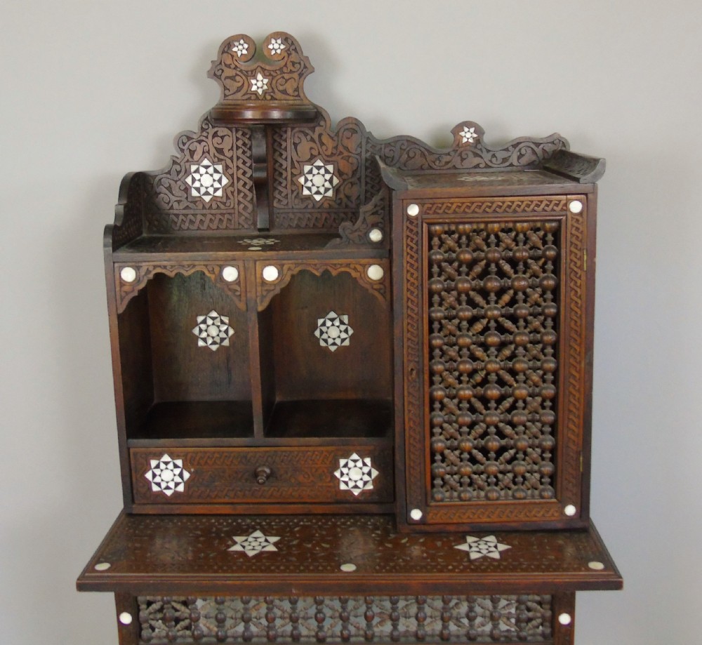 Antique Inlaid Syrian Hardwood Side Cabinet Mother of Pearl 19th Century View II