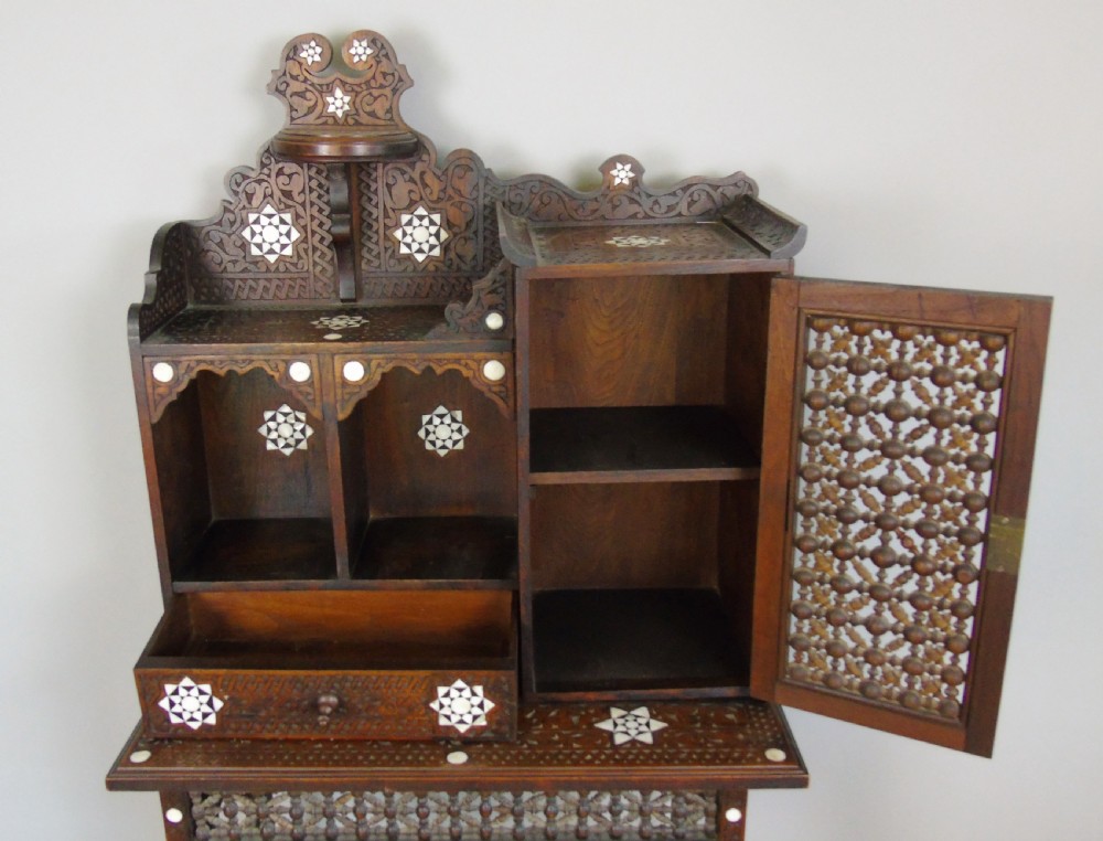 Antique Inlaid Syrian Hardwood Side Cabinet Mother of Pearl 19th Century View V