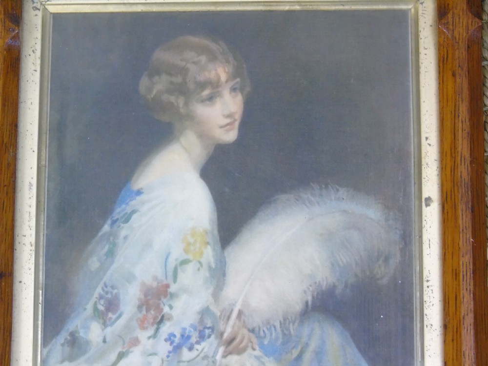19th Century Cruciform Oak Framed Print Lady With Fan View V