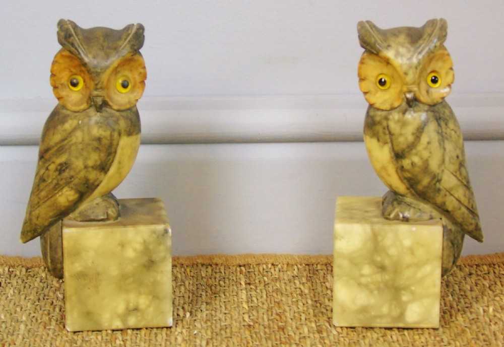 Art Deco Alabaster Owl Bookends View V
