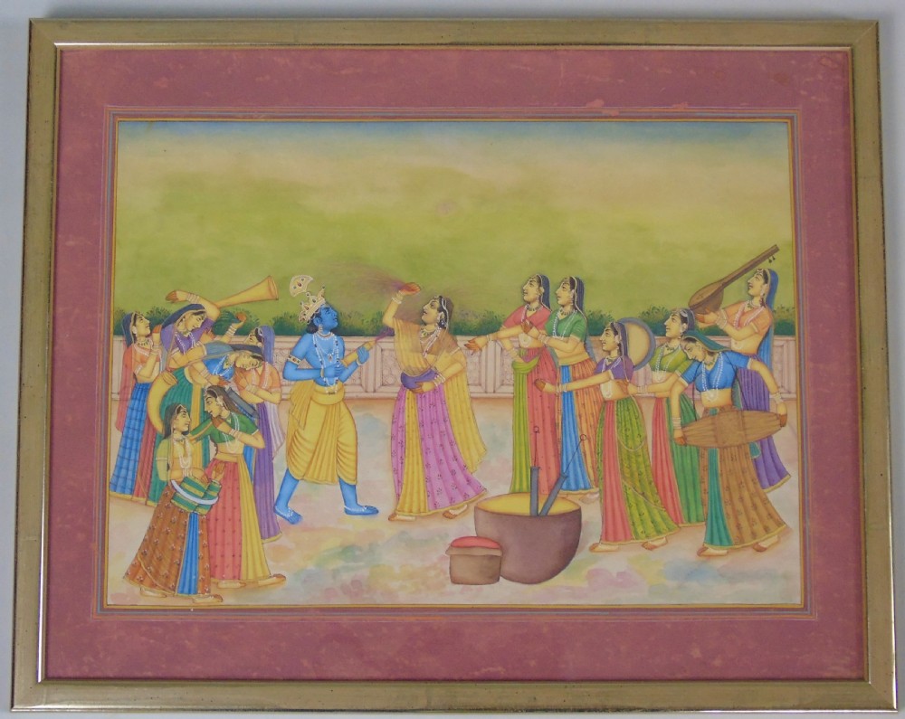 Antique Indian Gouache Painting Holi