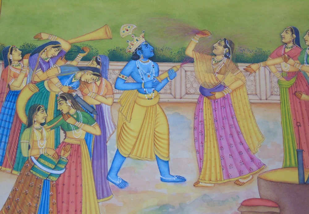 Antique Indian Gouache Painting Holi View II