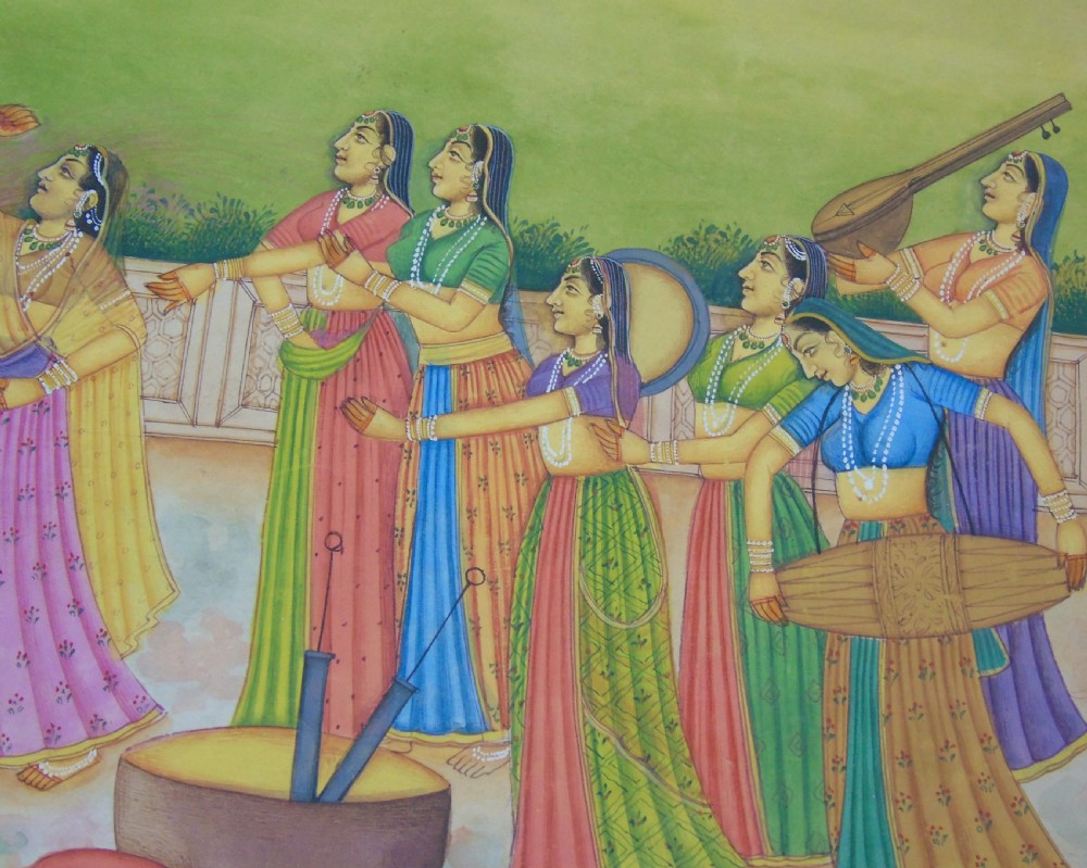 Antique Indian Gouache Painting Holi View III