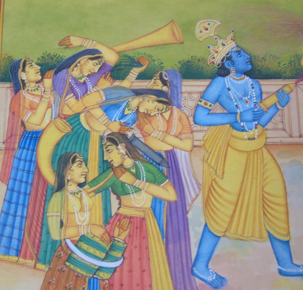 Antique Indian Gouache Painting Holi View V