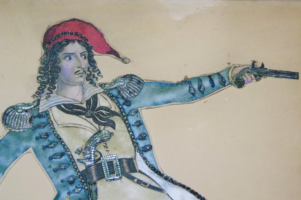 Antique Tinsel Picture Mr Yates as the Red Rover View III