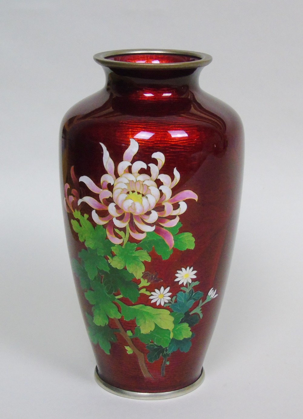 Antique Japanese Ginbari Cloisonne Vase Chrysanthemum View II