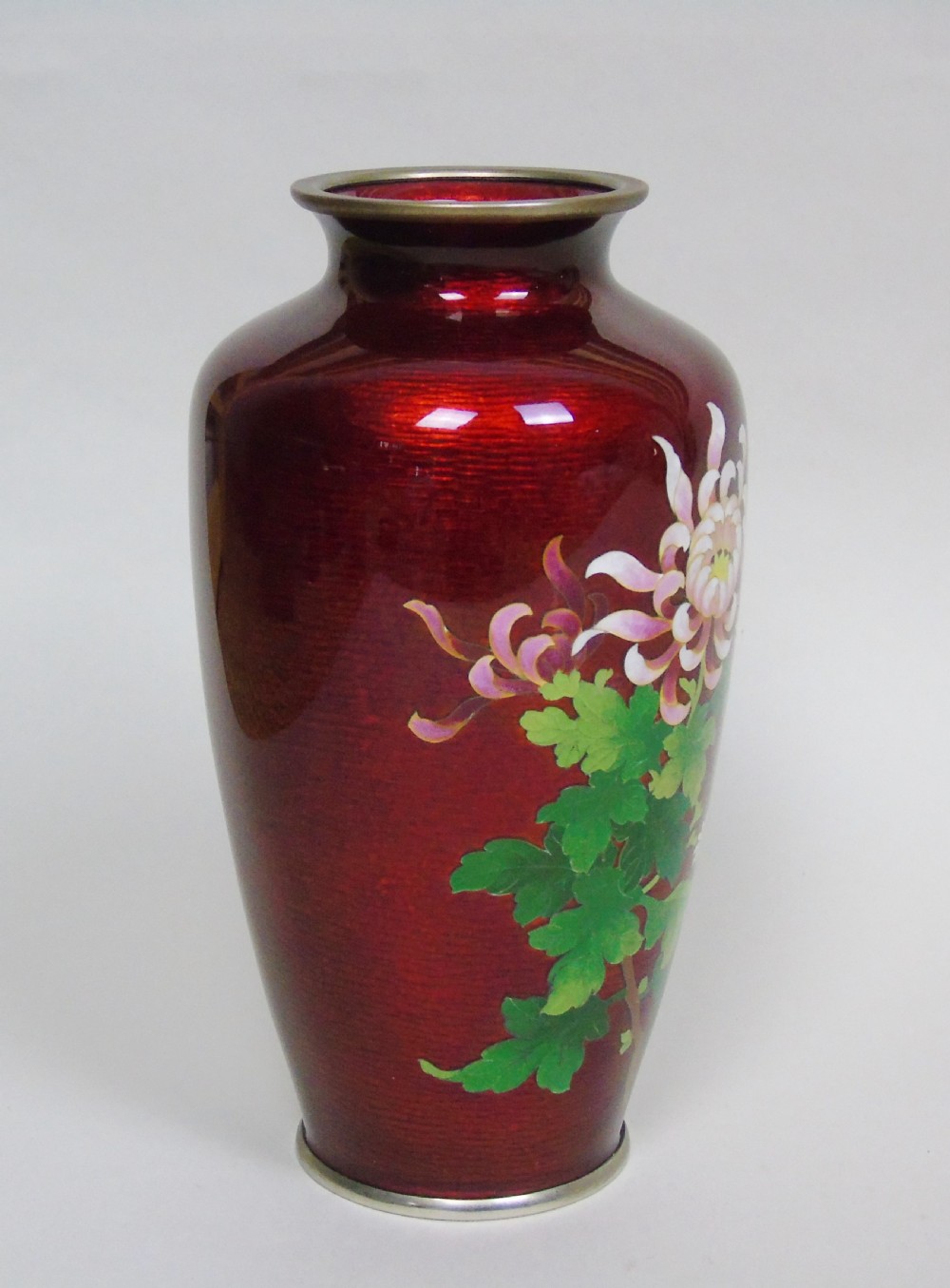 Antique Japanese Ginbari Cloisonne Vase Chrysanthemum View IV