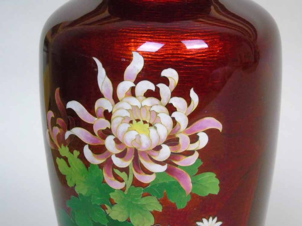 Antique Japanese Ginbari Cloisonne Vase Chrysanthemum View V