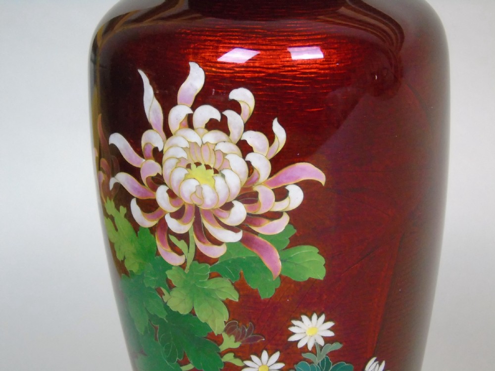 Antique Japanese Ginbari Cloisonne Vase Chrysanthemum View VI