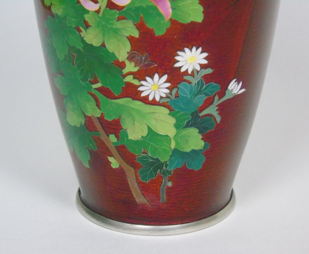 Antique Japanese Ginbari Cloisonne Vase Chrysanthemum View VII