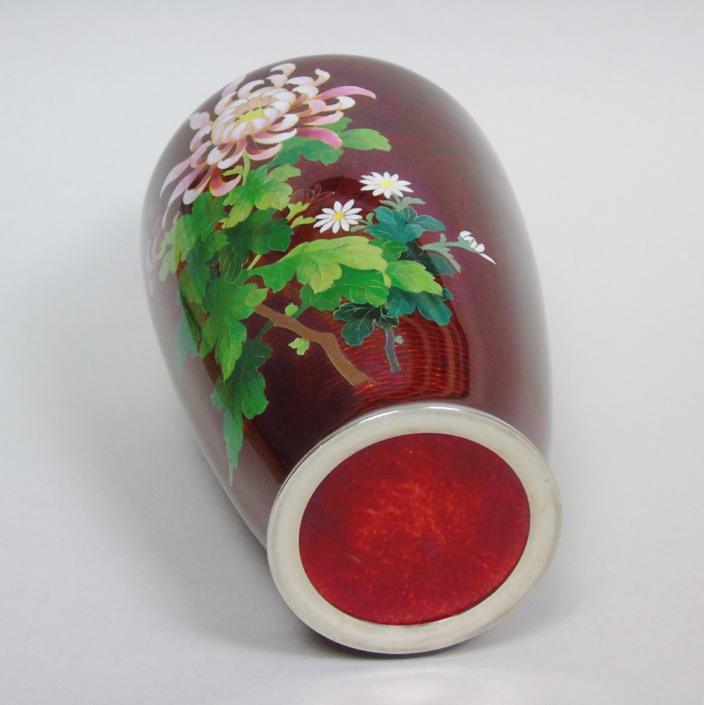 Antique Japanese Ginbari Cloisonne Vase Chrysanthemum View IX