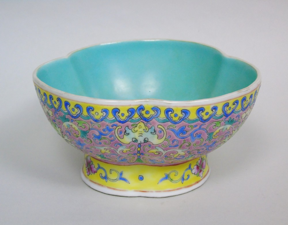 Antique Chinese Trefoil Porcelain Bowl Famille Rose View II