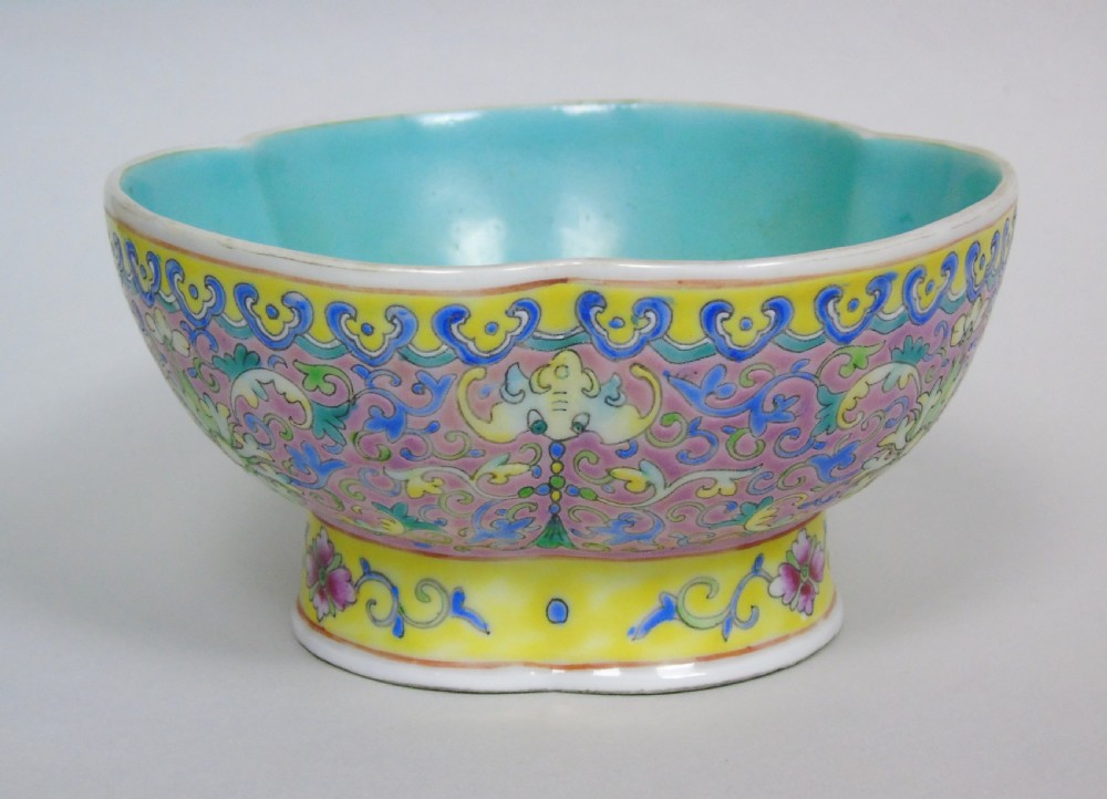 Antique Chinese Trefoil Porcelain Bowl Famille Rose View VI