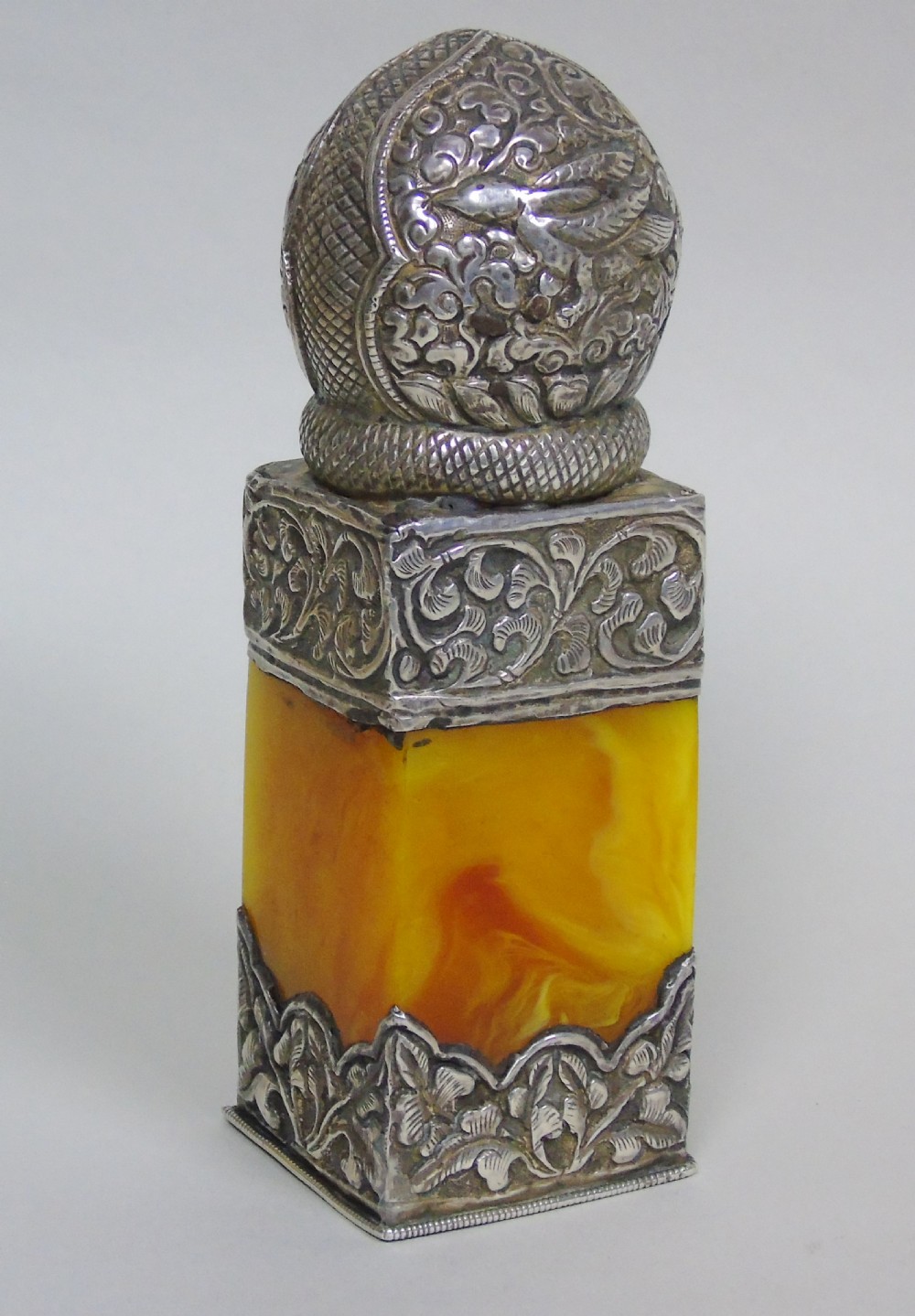 19th Century Indian Silver Mounted Butterscotch Amber Desk Seal