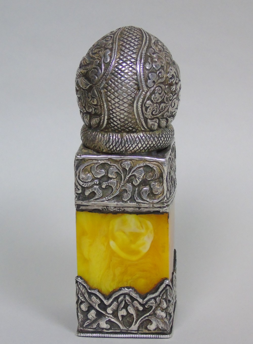 19th Century Indian Silver Mounted Butterscotch Amber Desk Seal View IV