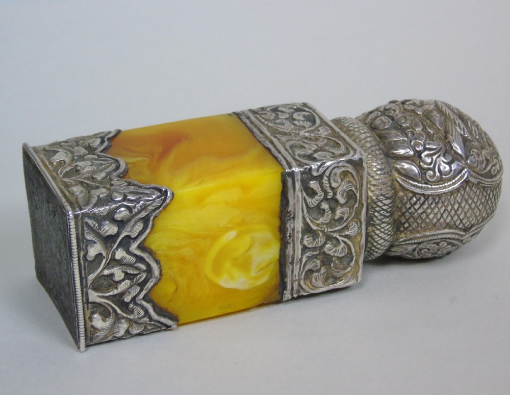 19th Century Indian Silver Mounted Butterscotch Amber Desk Seal View VI