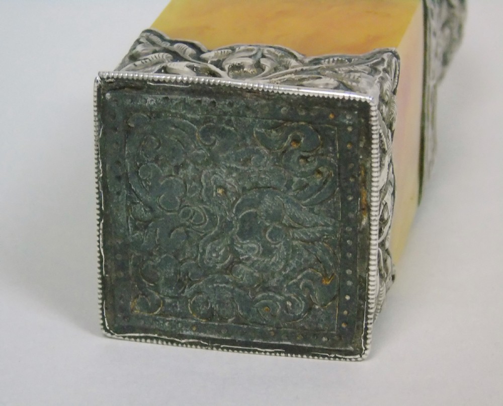 19th Century Indian Silver Mounted Butterscotch Amber Desk Seal View VII