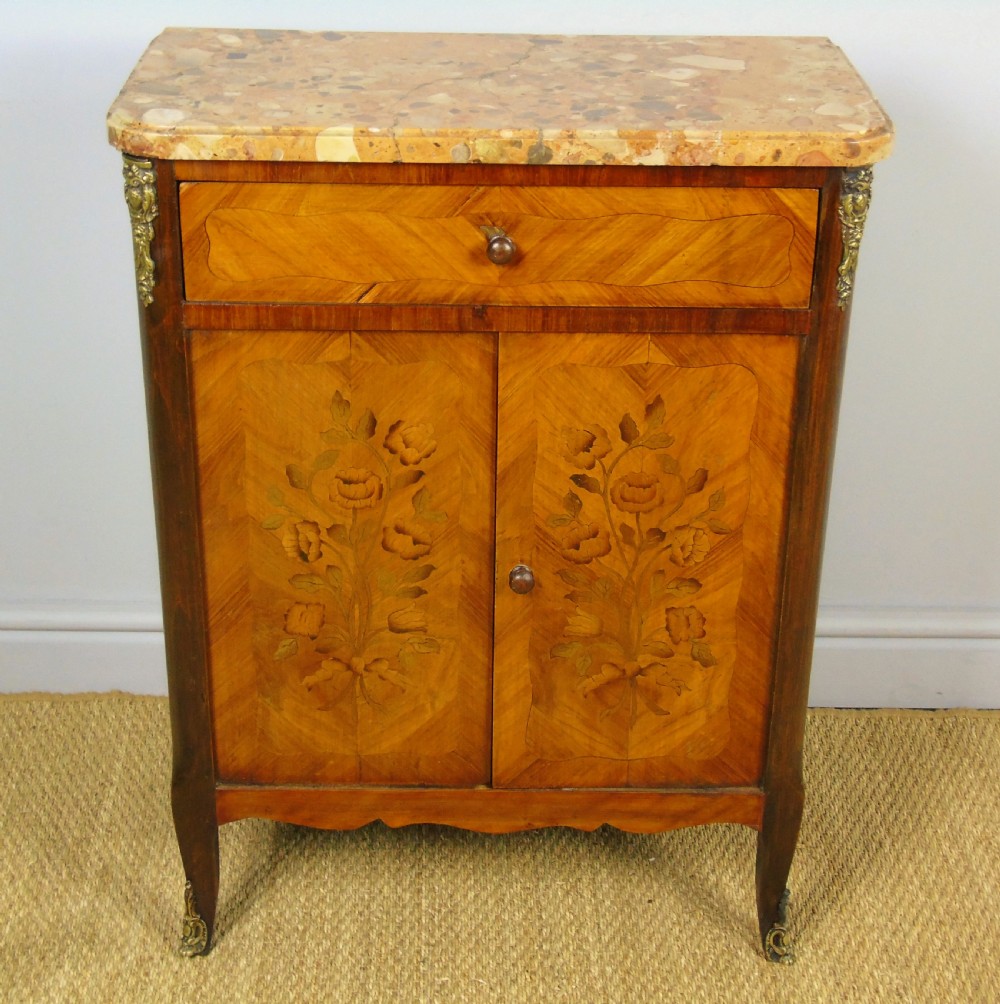 Antique French Marquetry Cabinet Marble Top