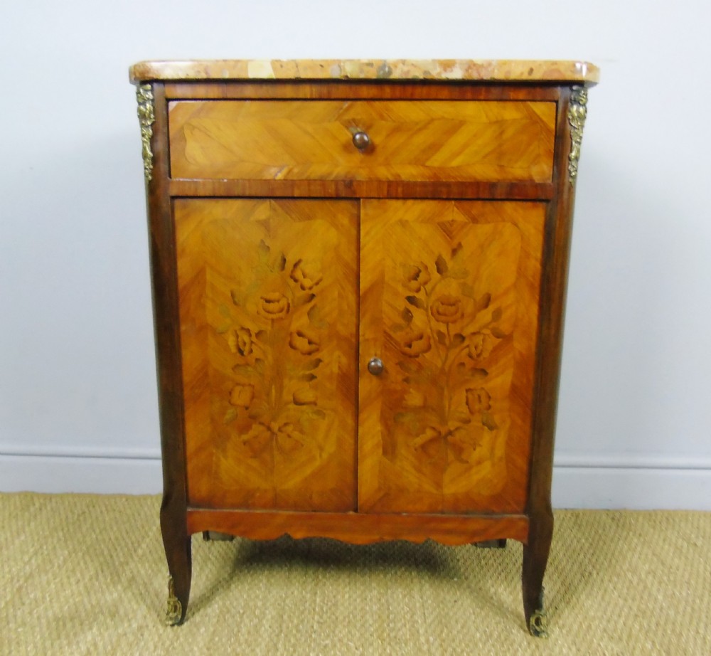 Antique French Marquetry Cabinet Marble Top View IV