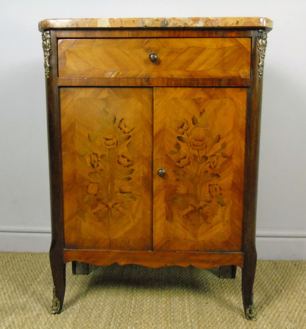 Antique French Marquetry Cabinet Marble Top View VII