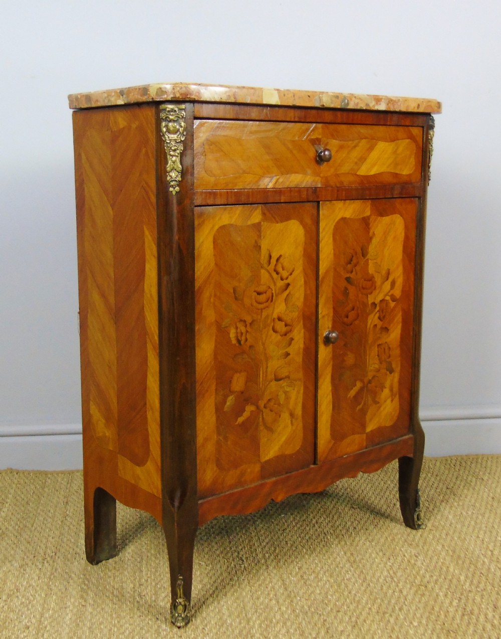 Antique French Marquetry Cabinet Marble Top View IX