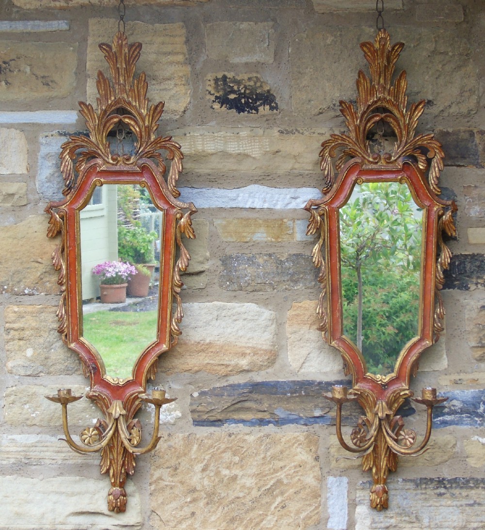 Antique Pair of Italian Giltwood Girandole Mirrors