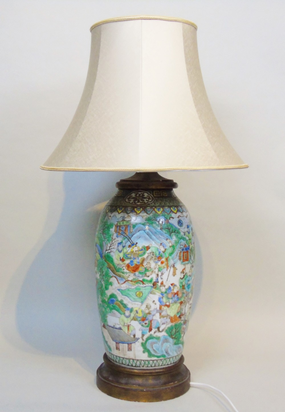 Large 19th Century Chinese Famille Vert Porcelain Lamp
