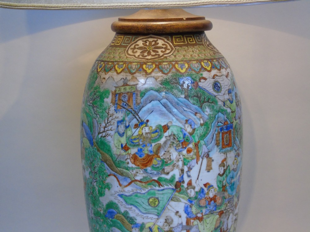 Large 19th Century Chinese Famille Vert Porcelain Lamp View III