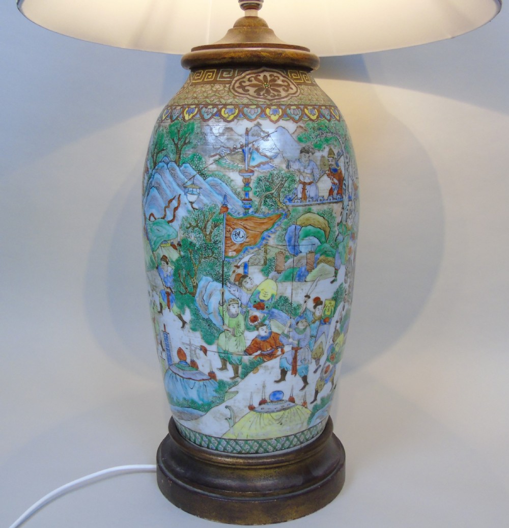 Large 19th Century Chinese Famille Vert Porcelain Lamp View VII