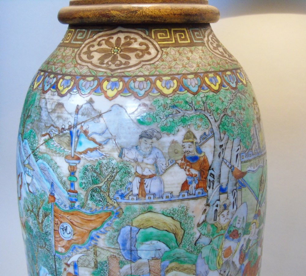 Large 19th Century Chinese Famille Vert Porcelain Lamp View IX