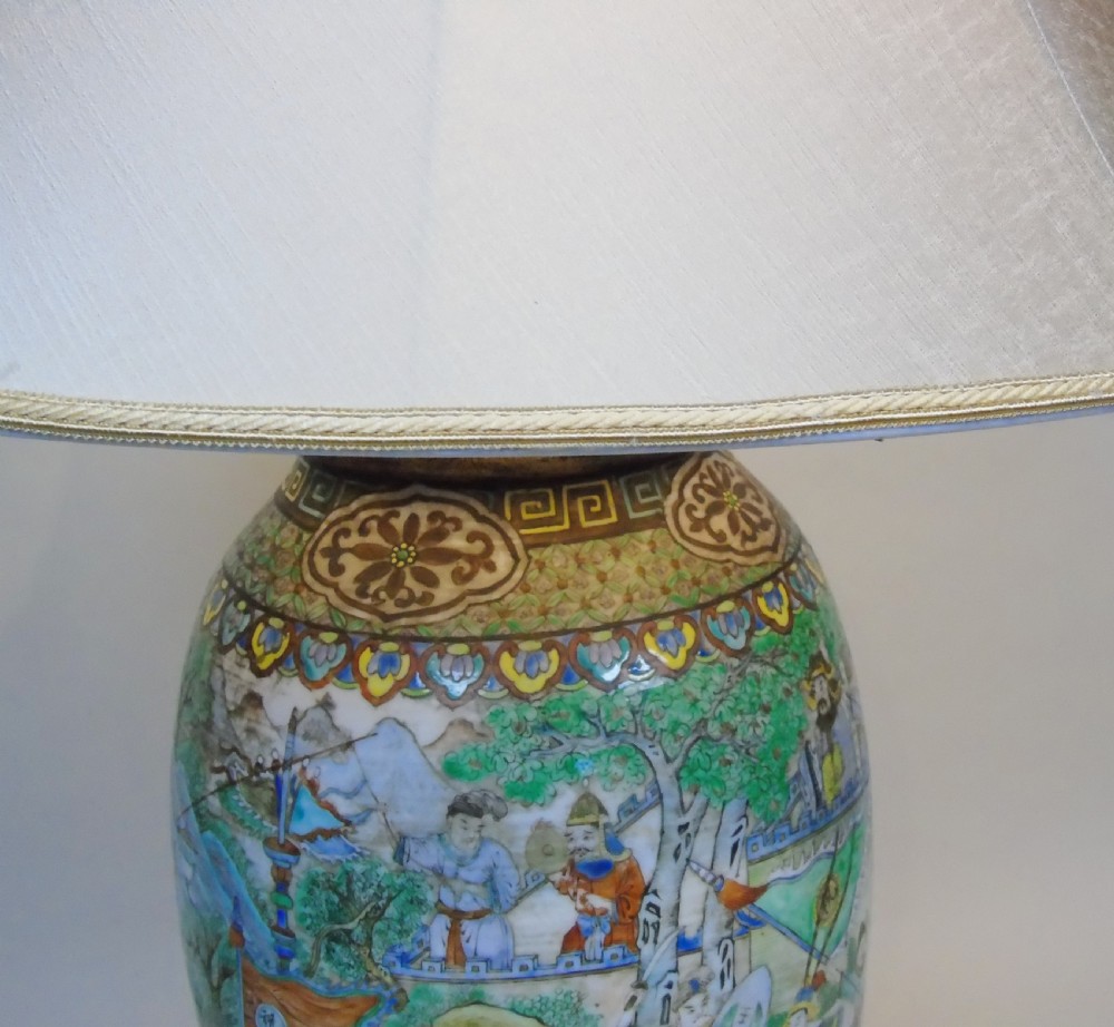 Large 19th Century Chinese Famille Vert Porcelain Lamp View X