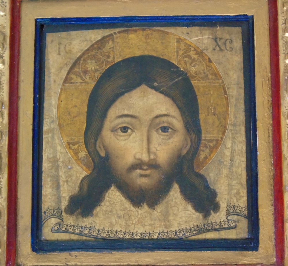 Early Antique Greek Icon Painted on Wood Panel Head of Christ View II