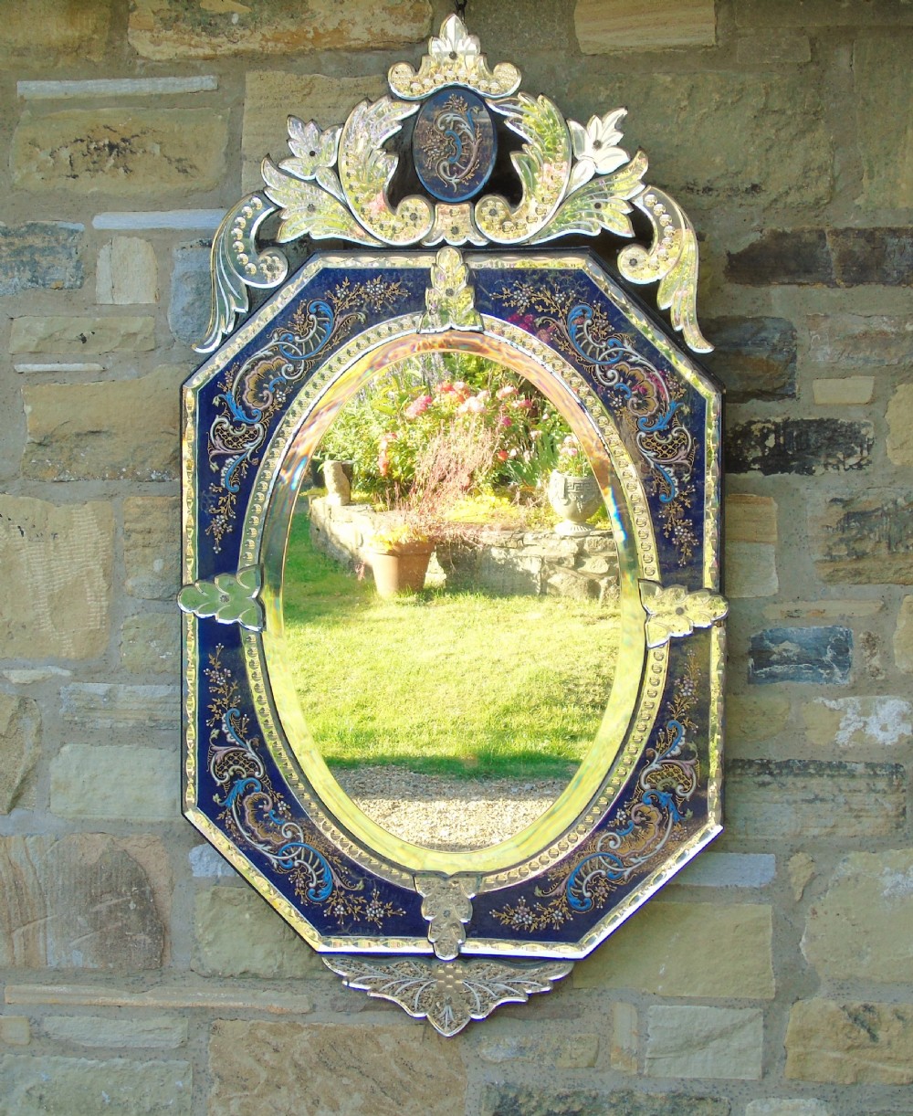 Exceptional 19th Century Venetian Cut Glass & Enamelled Mirror