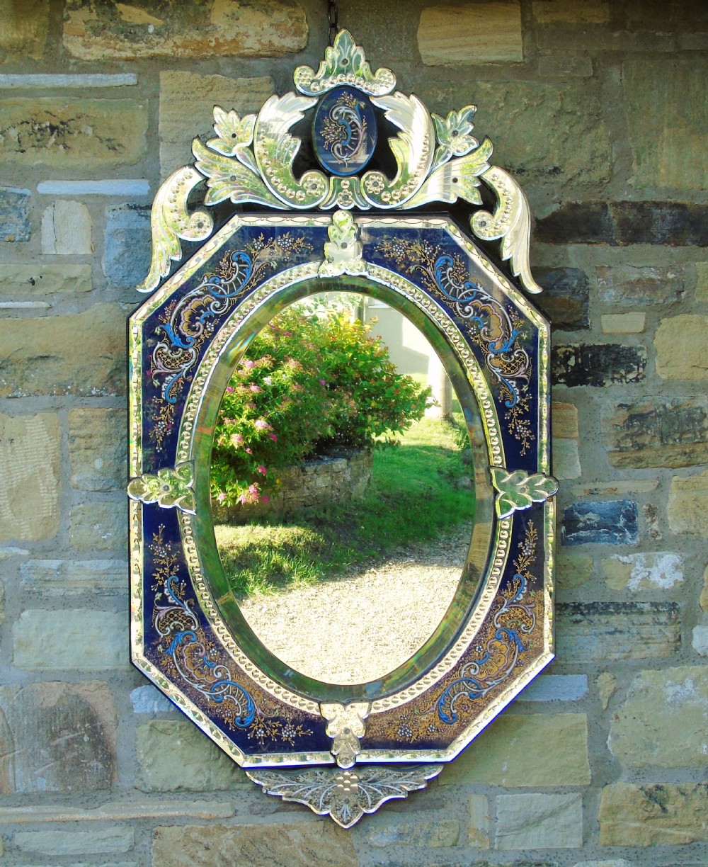 Exceptional 19th Century Venetian Cut Glass & Enamelled Mirror View II