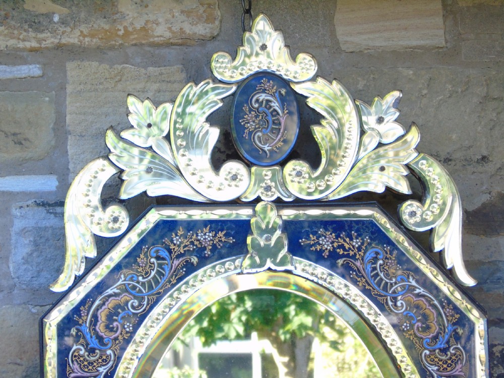Exceptional 19th Century Venetian Cut Glass & Enamelled Mirror View IV