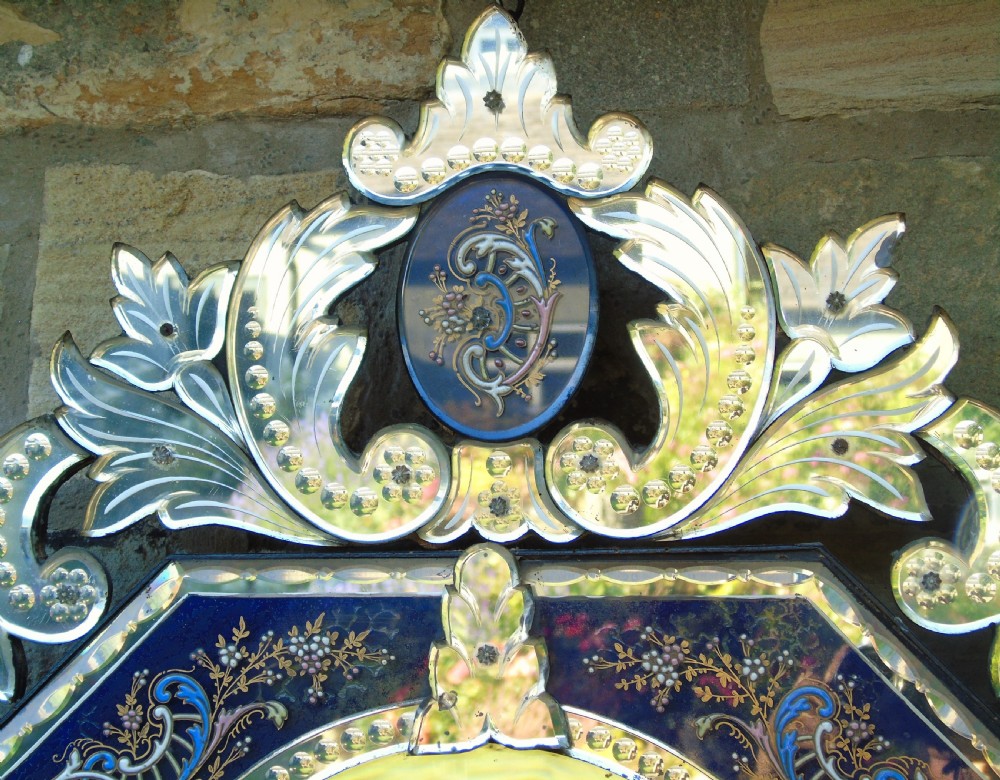 Exceptional 19th Century Venetian Cut Glass & Enamelled Mirror View IX