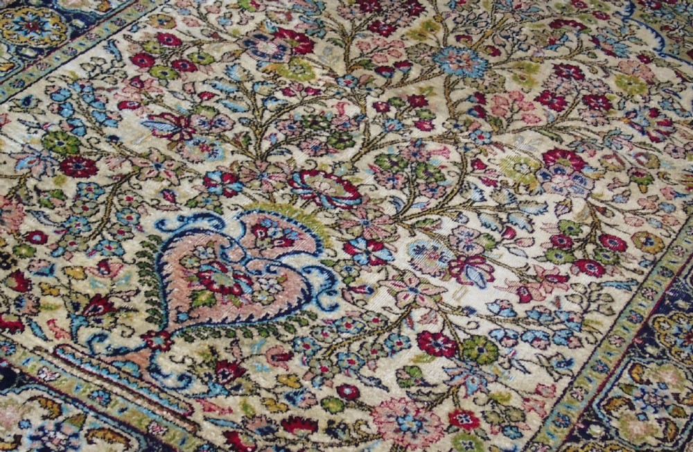 Stunning Kashmir Silk Prayer Rug With Vase of Flowers Design View II