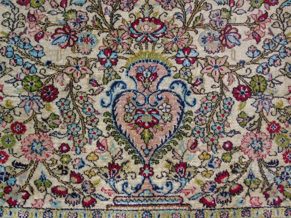 Stunning Kashmir Silk Prayer Rug With Vase of Flowers Design View III