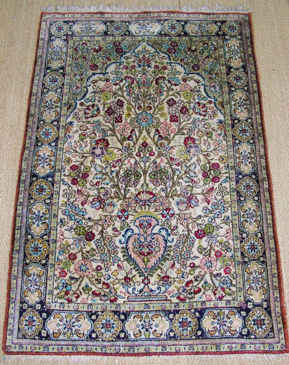 Stunning Kashmir Silk Prayer Rug With Vase of Flowers Design View V